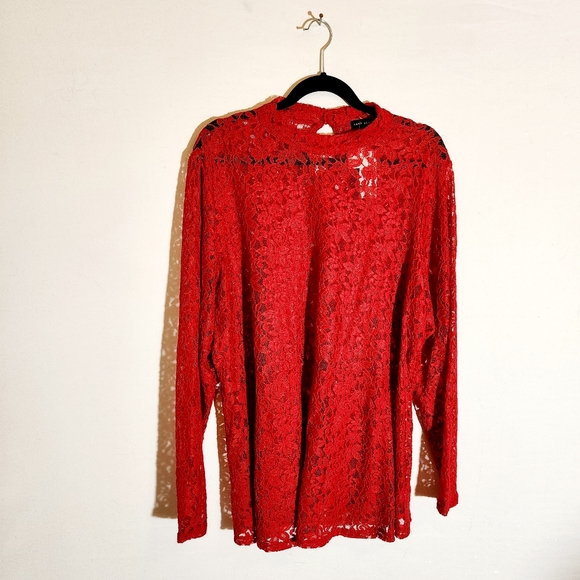 NEW! LANE BRYANT Women's Size 22/24 Bright Red Lace X-long Swing Collection - Picture 1 of 2